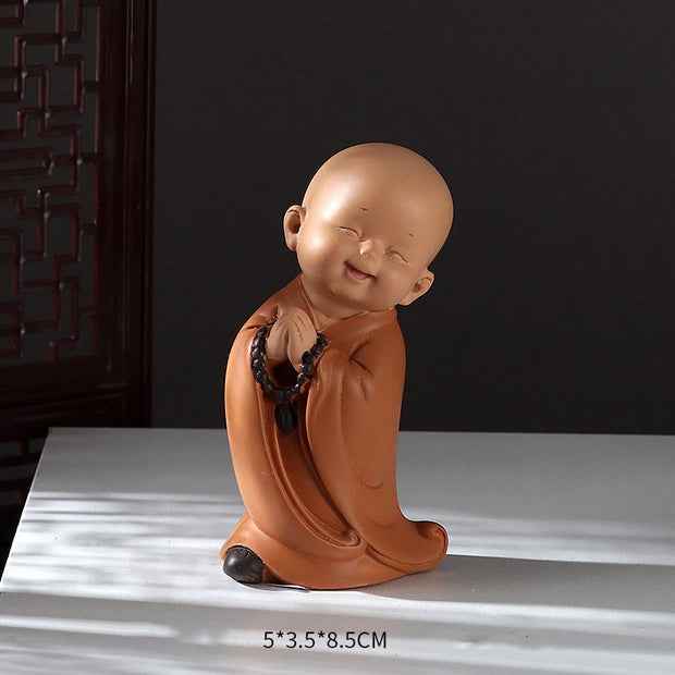 Buddha Stones Small Mini Meditation Praying Monk Serenity Resin Home Decoration Decorations BS Clapping Monk 5.5*3.5*8.5cm