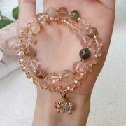Buddha Stones Rose Quartz Elephant Healing Energy Charm Bracelet Bracelet BS 4