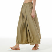 Buddha Stones Solid Color Loose Elastic Waist Wide Leg Pants With Pockets