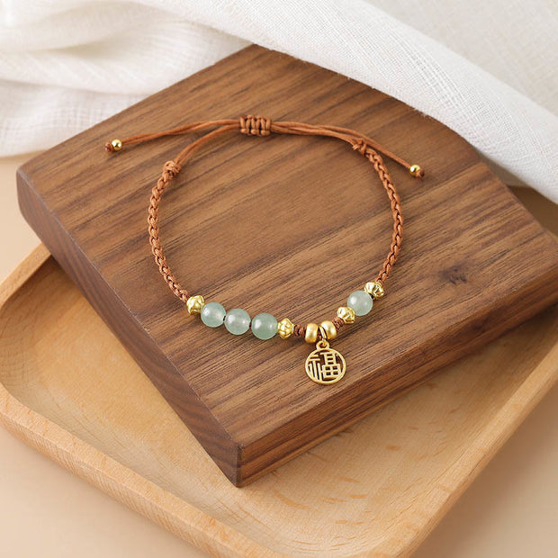 Buddha Stones Jade Beads Fu Character Blessing Rope Bracelet 1