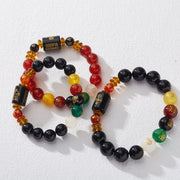 Buddha Stones Five Elements Black Onyx Red Agate Wisdom Wealth Bracelet Bracelet BS 1