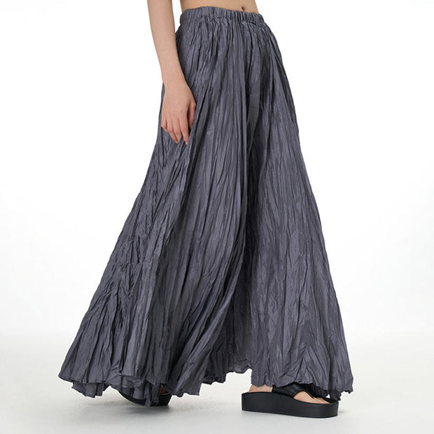 Buddha Stones Solid Color Loose Long Elastic Waist Skirt 2
