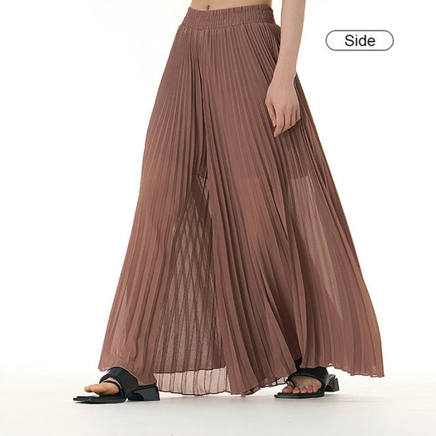 Buddha Stones Solid Color Loose Long Pleated Wide Leg Pants 5