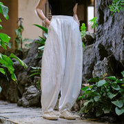 Buddha Stones Solid Color Loose Yoga Harem Pants With Pockets Harem Pants BS White(Waist 66-96cm/Hips 122cm/Length 98cm)