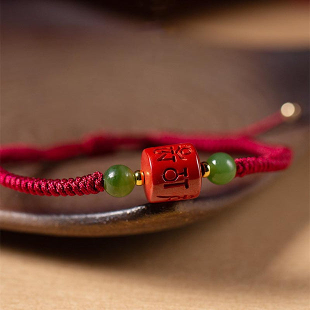 Buddha Stones Tibetan Cinnabar Om Mani Padme Hum Engraved Blessing Braided Rope Bracelet