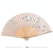 Buddha Stones Lotus Begonia Flower Jasmine Handheld Silk Bamboo Folding Fan 21cm 9