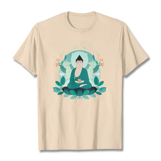 Buddha Stones Close Eyes Green Leaf Buddha Tee T-shirt T-Shirts BS Bisque 2XL