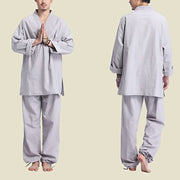 Buddha Stones Meditation Prayer V-neck Design Cotton Linen Spiritual Zen Practice Yoga Clothing Men's Set Clothes BS 9