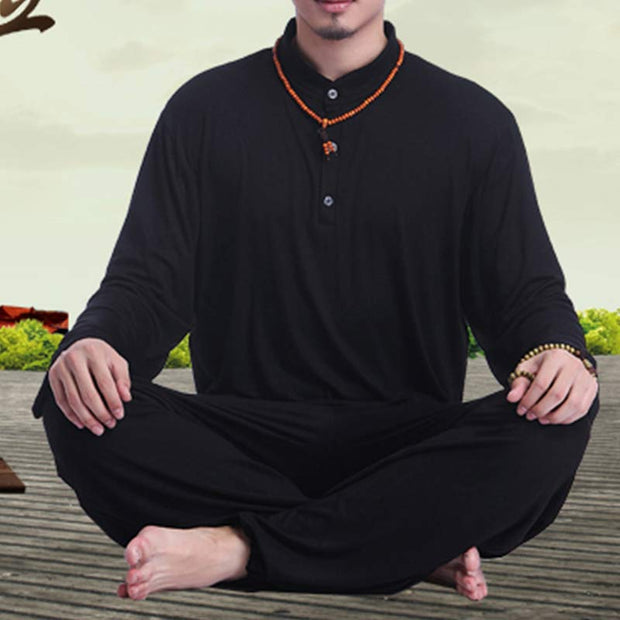 Buddha Stones Meditation Prayer Spiritual Zen Tai Chi Practice Yoga Clothing Men's Set Clothes BS Black XXXL