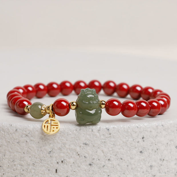 Buddha Stones 925 Sterling Silver Year of the Dragon Natural Cinnabar Hetian Jade Dragon Fu Character Ruyi As One Wishes Charm Blessing Bracelet (Extra 30% Off | USE CODE: FS30) - image 2