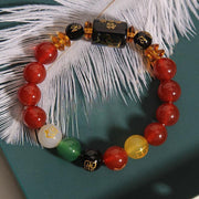 Buddha Stones Five Elements Black Onyx Red Agate Wisdom Wealth Bracelet Bracelet BS 14