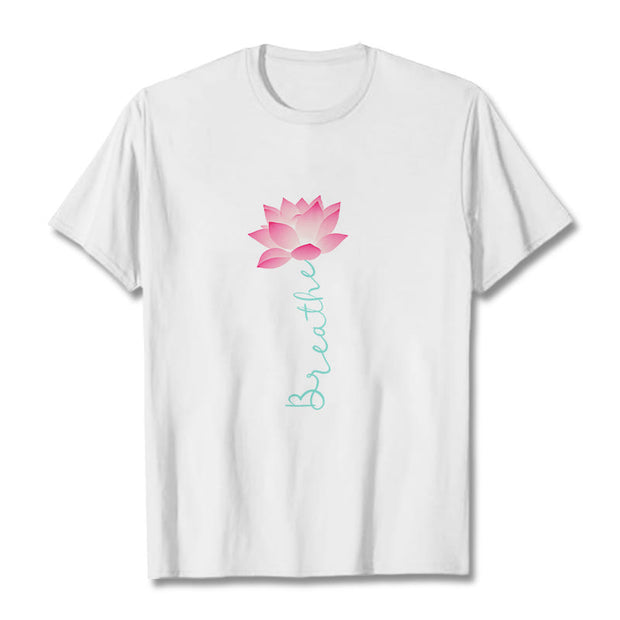 Buddha Stones BREATHE Lotus Tee T-shirt T-Shirts BS White 2XL