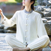 Buddha Stones Frog-Button Meditation Prayer Spiritual Zen Practice Tai Chi Uniform Clothing Women's Set Clothes BS 2