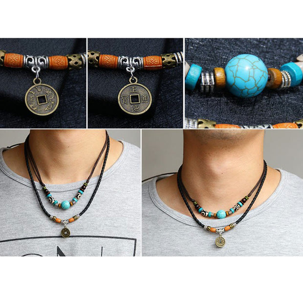 Buddha Stones Turquoise Dzi Bead Protection Necklace