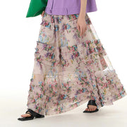 Buddha Stones Colorful Flowers Loose Mesh Tulle Skirt See-Through Design 23