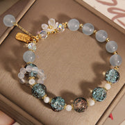 Buddha Stones Natural Blue Crystal Amethyst Chalcedony Flower Healing Bracelet Bracelet BS 5