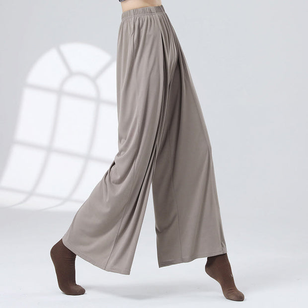 Buddha Stones Solid Color Loose Wide Leg Pants Dance Women's Yoga Pants Wide Leg Pants BS Brown XL(Waist 69cm/Hips 133cm/Length 104cm)