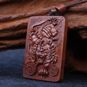 Buddha Stones Natural Lightning Struck Jujube Wood PiXiu Copper Coin Good Fortune Necklace Pendant Necklaces & Pendants BS 4