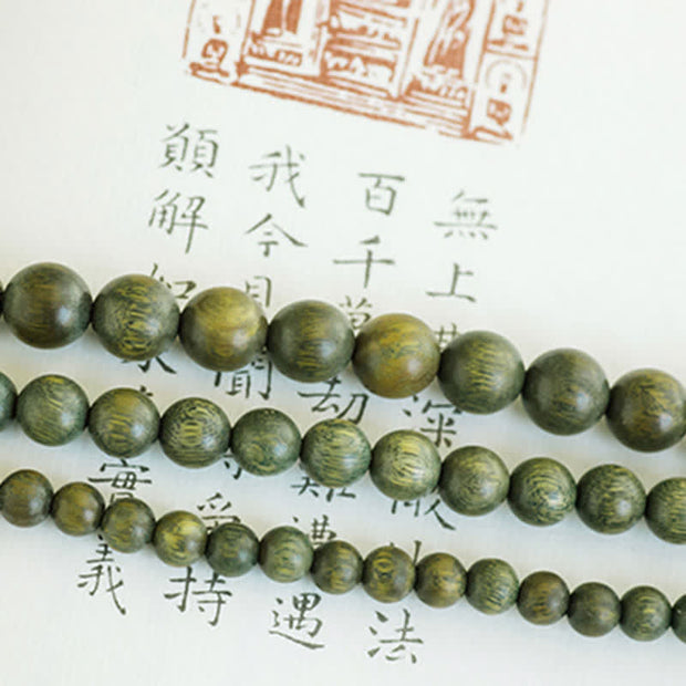 Buddha Stones 108 Mala Beads Green Sandalwood Boxwood Lotus Positive Bracelet Mala Bracelet BS 14