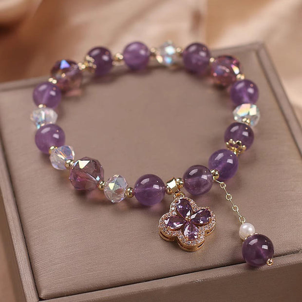 Buddha Stones "All the best for Calm and Wisdom" Amethyst Flower Bracelet Includes Gift Message Card - image 3