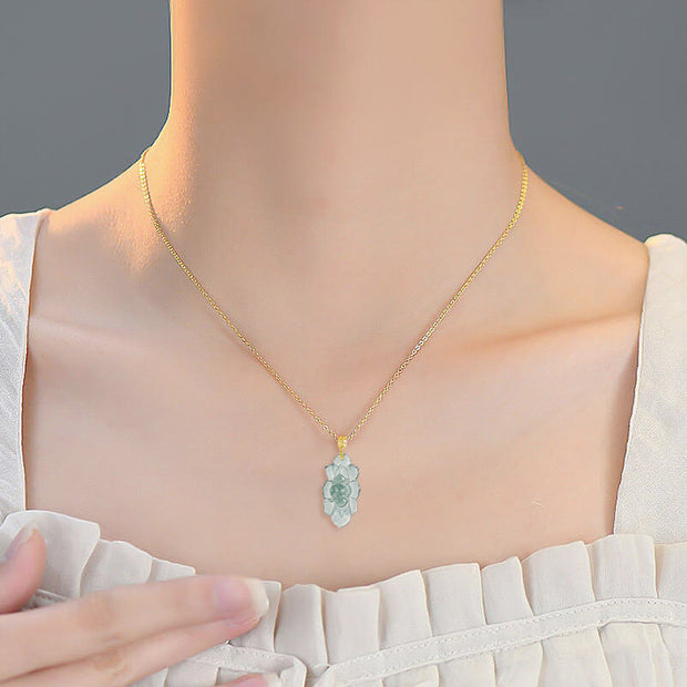 Buddha Stones 925 Sterling Silver Chain 18K Gold Buckle Natural Jade Lotus Pattern Prosperity Necklace Pendant - image 5