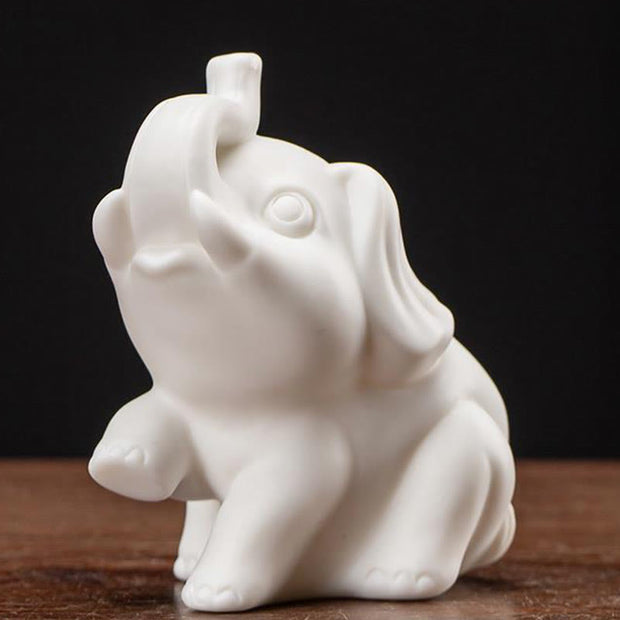 Buddha Stones Small Elephant Statue White Porcelain Ceramic Strength Home Desk Decoration Decorations BS 8