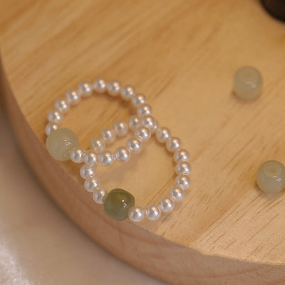 Buddha Stones Round Jade Pearl Beads Luck Ring 1