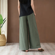 Buddha Stones Loose Cotton Linen Drawstring Wide Leg Pants With Pockets Wide Leg Pants BS 16