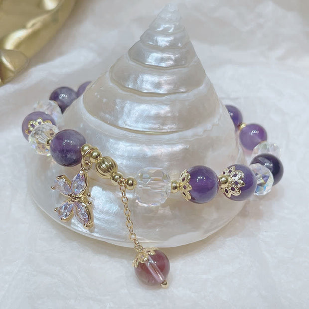Buddha Stones Natural Amethyst Crystal Spiritual Butterfly Charm Bracelet Bracelet BS 6