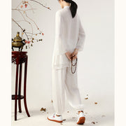 Buddha Stones 2Pcs Long Sleeve Frog-Button Meditation Prayer Zen Practice Tai Chi Uniform Clothing Women's Set