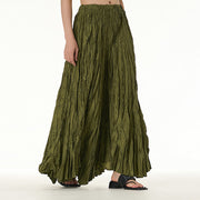 Buddha Stones Solid Color Loose Long Elastic Waist Skirt 92