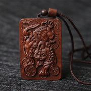 Buddha Stones Natural Lightning Struck Jujube Wood PiXiu Copper Coin Good Fortune Necklace Pendant 7