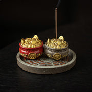 Buddha Stones Small Treasure Bowl Lucky Bag Bagua Tray Healing Ceramic Stick Incense Burner Decoration Incense Burner BS 15