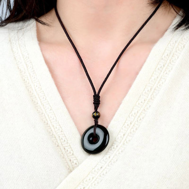 Buddha Stones Tibetan Obsidian Protection Necklace Necklace BS 3