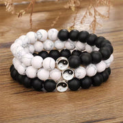 Buddha Stones 3pcs Natural White Turquoise Frosted Stone Bead Yin Yang Wealth Bracelet (Extra 35% Off | USE CODE: FS35) - image 1