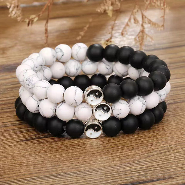 Buddha Stones 3pcs Natural White Turquoise Frosted Stone Bead Yin Yang Wealth Bracelet (Extra 35% Off | USE CODE: FS35) - image 1