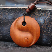 Buddha Stones Lightning Struck Jujube Wood Yin Yang Luck Protection Necklace Pendant 5