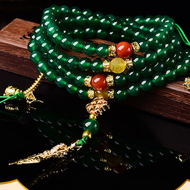Buddha Stones 108 Beads Natural Green Agate Success Bracelet Mala