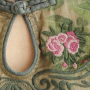 Buddha Stones Light Green Rose Flower Embroidery Design Three Quarter Sleeve Ramie Linen Shirt