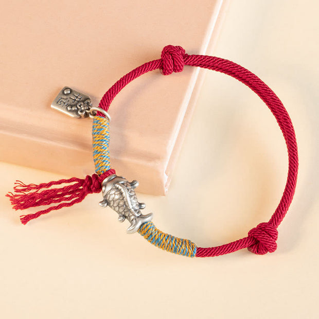 Buddha Stones 999 Sterling Silver Red String Lucky Koi Fish Protection Bracelet
