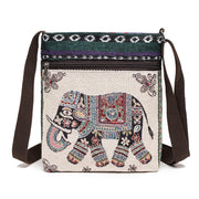 Buddha Stones Elephant Butterfly Embroidered Canvas Tote Bag Shoulder Bag Crossbody Bag