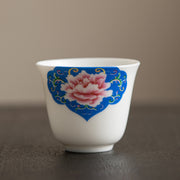 Buddha Stones Lotus Flower Leaf Mountain Pavilion Elk Peony Ceramic Teacup Kung Fu Tea Cup Cup BS 4.8cm*5.7cm*55ml Red Peony