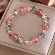 Buddha Stones Natural Strawberry Quartz Colorful Crystal Positive Bracelet