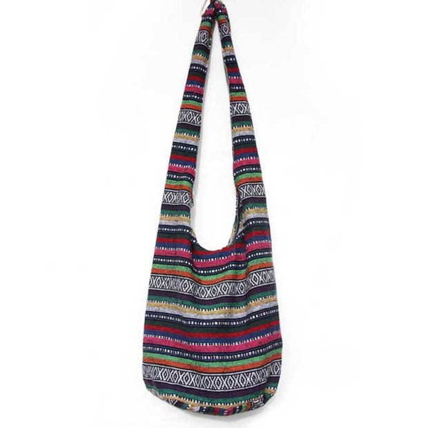 Buddha Stones Cotton Stripes Pattern Crossbody Bag Shoulder Bag Crossbody Bag&Shoulder Bag BS Pink Dark Stripes 36*19*34cm