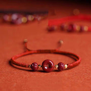 Buddha Stones Handmade Cinnabar Peace Buckle Lotus Calm Blessing Braided Rope Bracelet Bracelet BS Red Rope(Wrist Circumference 14-21cm)