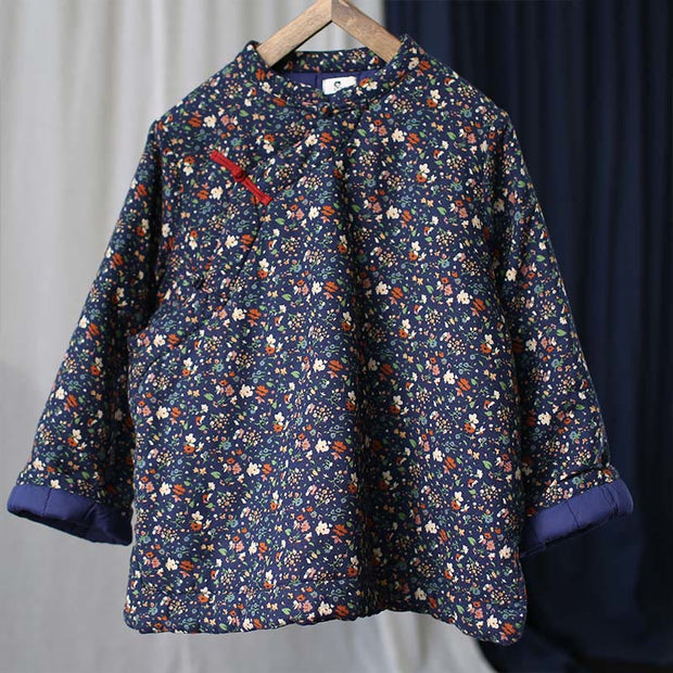 Buddha Stones Flowers Cotton Linen Jacket Shirt Chinese Northeast Style Winter Clothing 47
