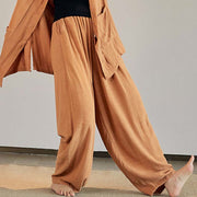 Buddha Stones Plain Long Sleeve Coat Jacket Top Wide Leg Pants Zen Tai Chi Yoga Meditation Clothing Clothes BS Yellow Pants Only One Size