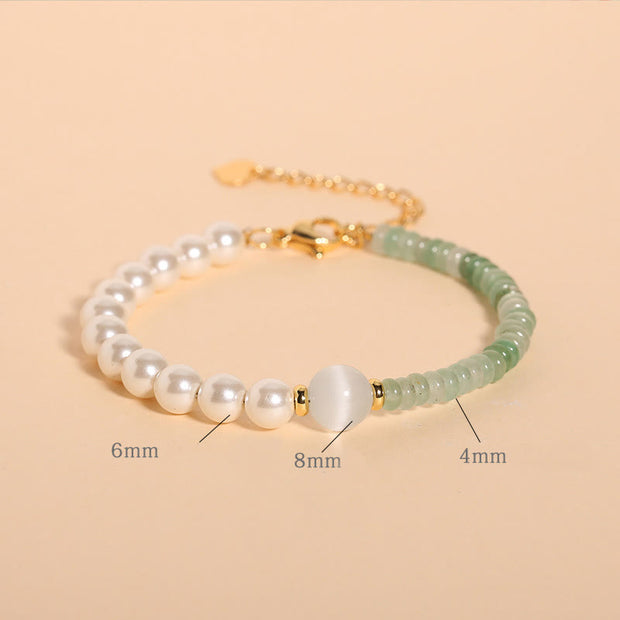 Buddha Stones Natural Green Strawberry Quartz Tiger Eye Sodalite White Jade Pearl Gratitude Bracelet 3