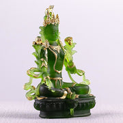 Buddha Stones Bodhisattva Green Tara Handmade Liuli Crystal Art Piece Protection Home Office Statue Decoration