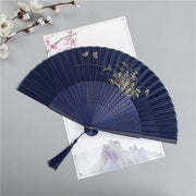 Buddha Stones Crane Dragonfly Lotus Peony Plum Blossom Butterfly Handheld Silk Bamboo Folding Fan 22.5cm 10
